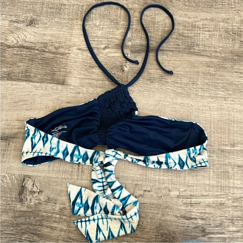 Frankie's Bikinis Navy and White Halter Bikini Top
